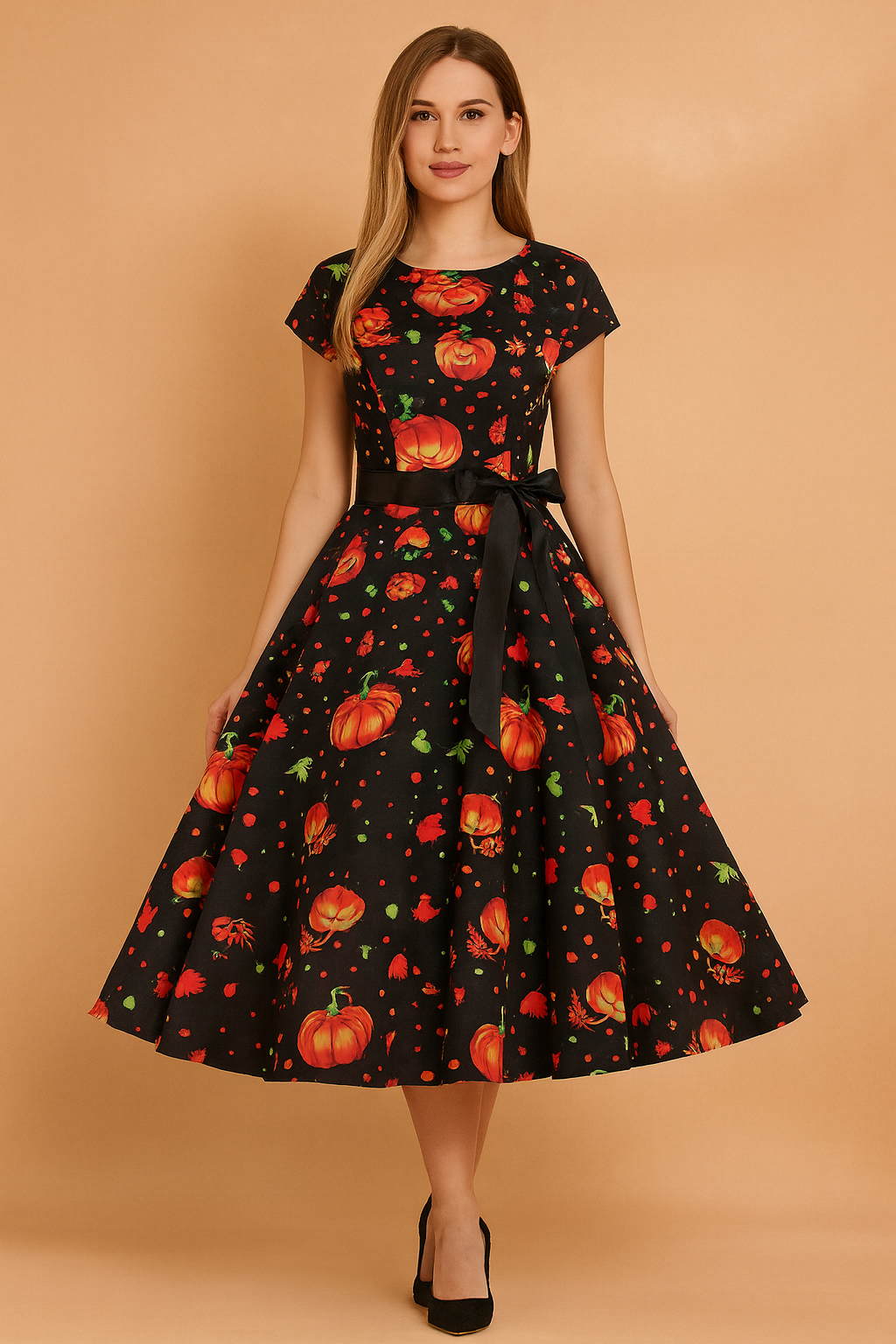 Robe d'Halloween rétro | Déguisement citrouille et fantôme pour femme 2