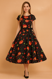 Robe d'Halloween rétro | Déguisement citrouille et fantôme pour femme 2