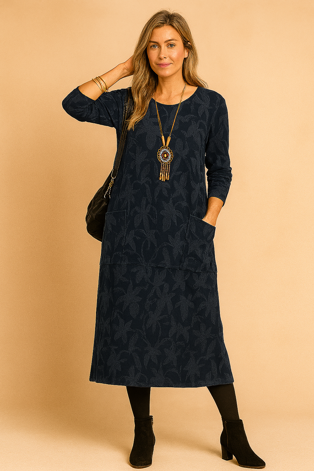 Robe d'Hiver Femme Élégante avec Poches Douillette Polyester 1
