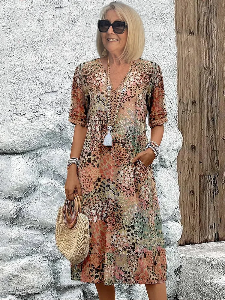 Robe femme douce à col en V | Midi 4