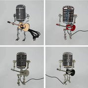 Robot de microphone en métal vintage avec lampe de guitare 2