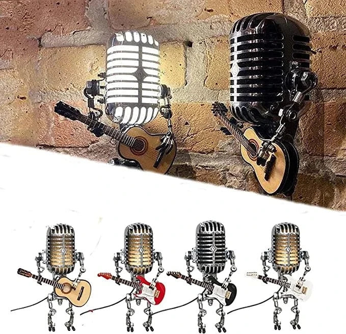 Robot de microphone en métal vintage avec lampe de guitare 5