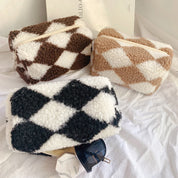 Jazmine | Trousse de Maquillage Douce en Velours à Carreaux