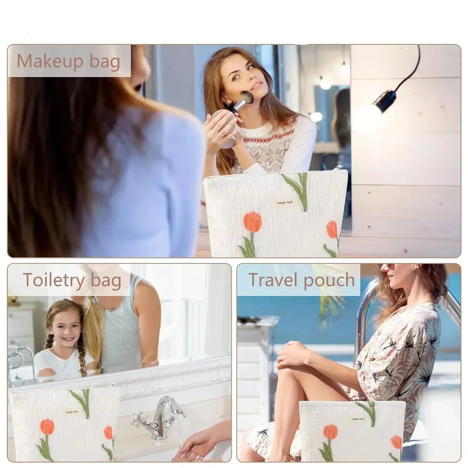 Nataly | Sac de maquillage en toile matelassée à motif tulipe