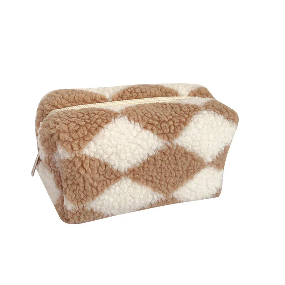 Jazmine | Trousse de Maquillage Douce en Velours à Carreaux