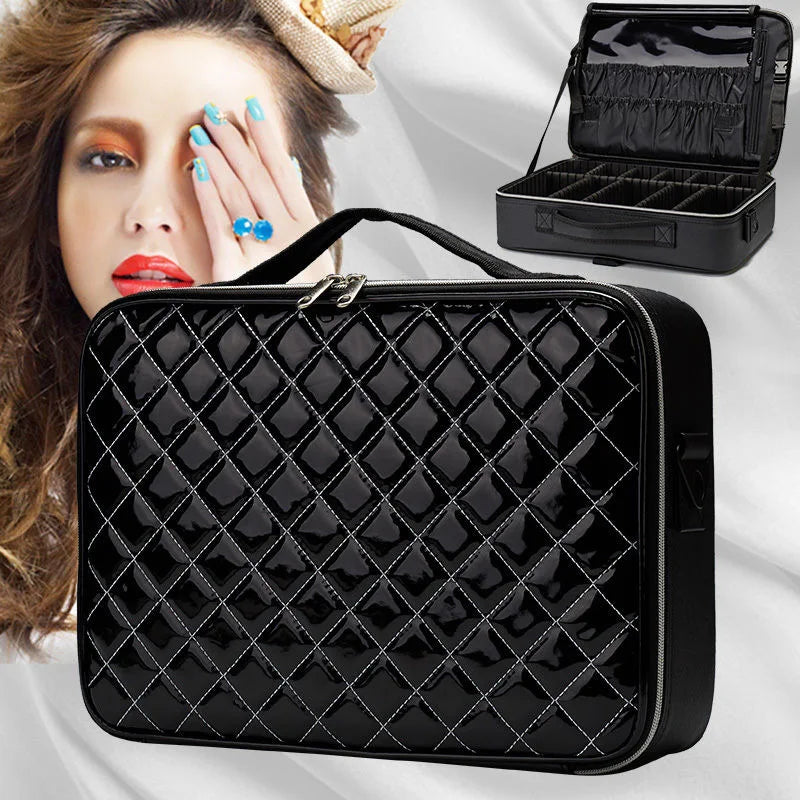 Barbara | Trousse de maquillage de voyage élégante et pratique à motif argyle