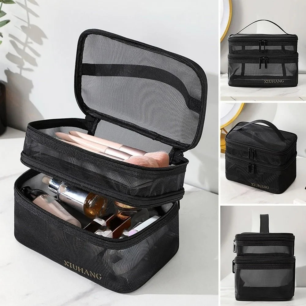 Lakelyn | Trousse de maquillage de voyage en maille large à double couche