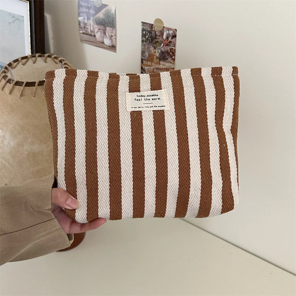 Striped Olive Travel Makeup Bag