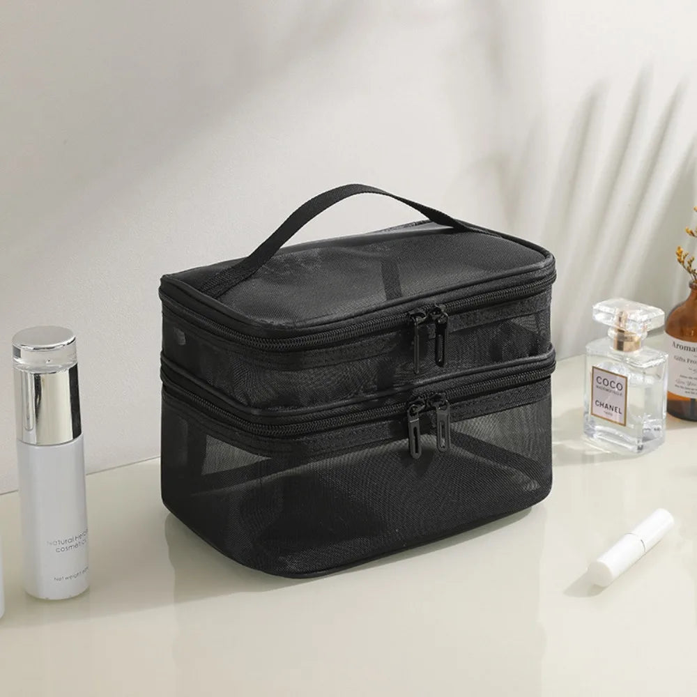 Lakelyn | Trousse de maquillage de voyage en maille large à double couche