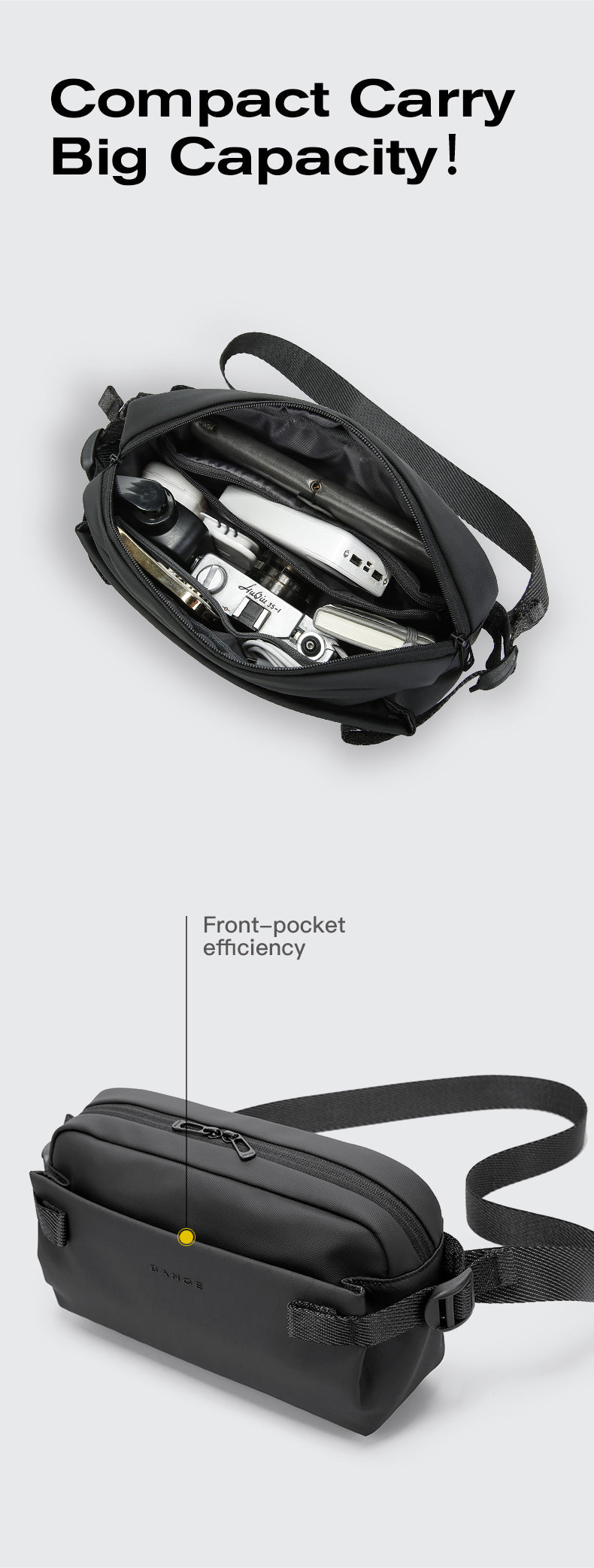 Sac à bandoulière urbain minimaliste et imperméable BANGE pour les déplacements et les voyages 2