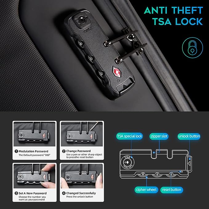 Sac à dos antivol BANGE avec port de chargement USB, sac à dos professionnel léger pour hommes et femmes 1