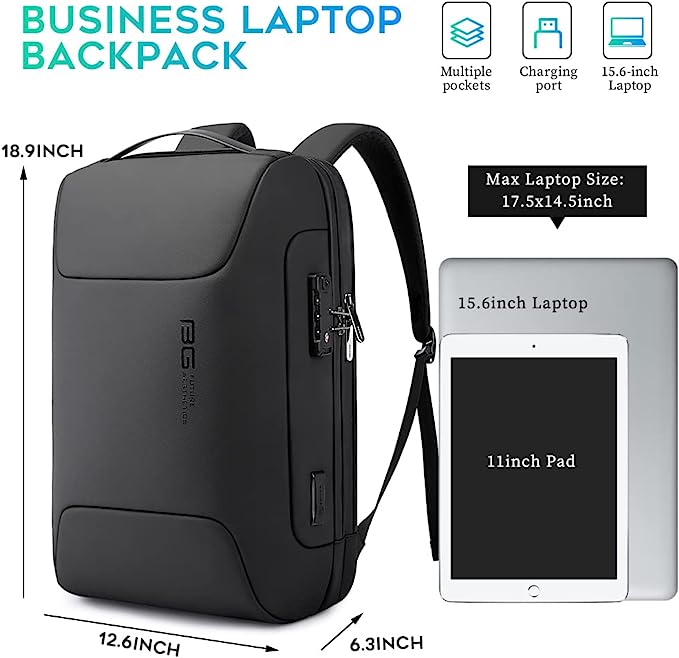 Sac à dos antivol BANGE avec port de chargement USB, sac à dos professionnel léger pour hommes et femmes 3