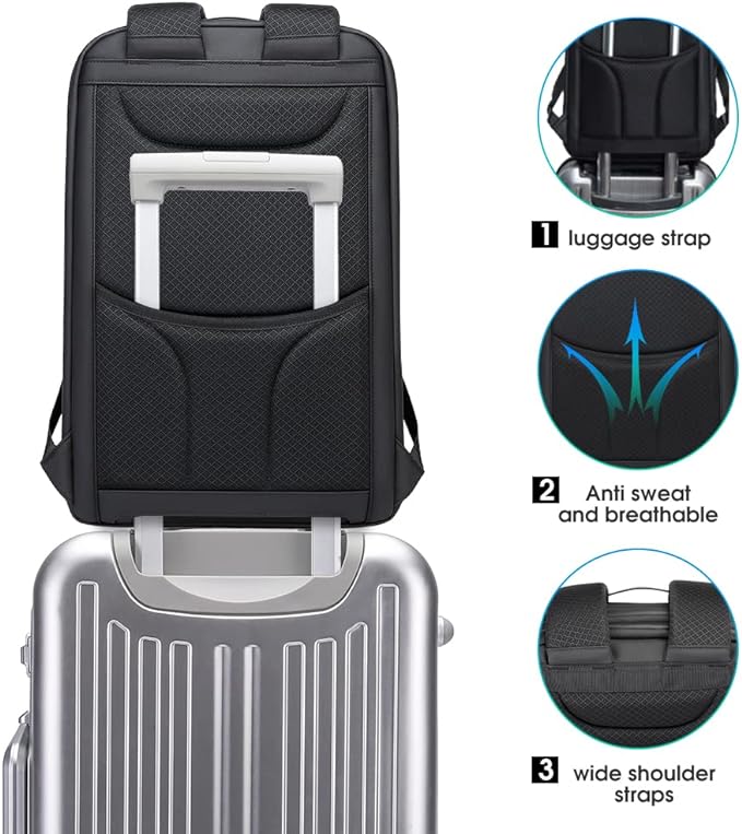 Sac à dos antivol BANGE avec port de chargement USB, sac à dos professionnel léger pour hommes et femmes 5