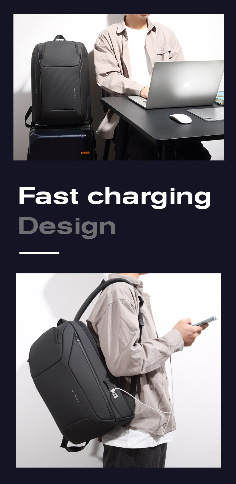 Sac à dos d'affaires minimaliste BANGE avec port USB 7