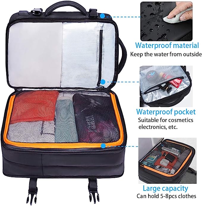Sac à dos de voyage BANGE Weekender, sac à dos de voyage extensible de 45 L pour avions, sac à dos convertible pour voyage, sac à dos pour ordinateur portable 17,3 pouces résistant à l'eau pour hommes et femmes… 4