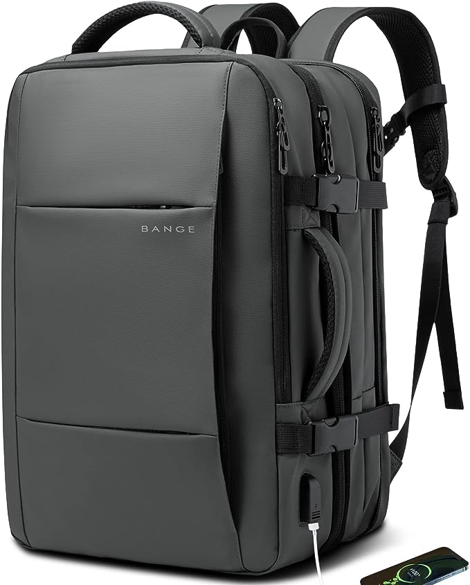 Sac à dos de voyage BANGE Weekender, sac à dos de voyage extensible de 45 L pour avions, sac à dos convertible pour voyage, sac à dos pour ordinateur portable 17,3 pouces résistant à l'eau pour hommes et femmes… 8