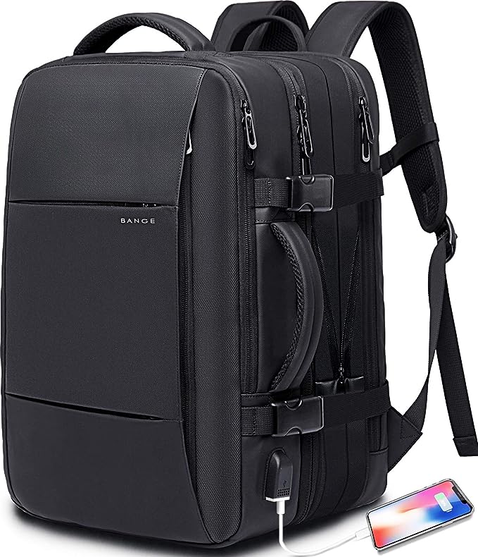 Sac à dos de voyage BANGE Weekender, sac à dos de voyage extensible de 45 L pour avions, sac à dos convertible pour voyage, sac à dos pour ordinateur portable 17,3 pouces résistant à l'eau pour hommes et femmes… 0