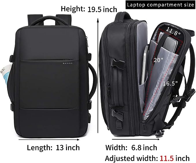 Sac à dos de voyage BANGE Weekender, sac à dos de voyage extensible de 45 L pour avions, sac à dos convertible pour voyage, sac à dos pour ordinateur portable 17,3 pouces résistant à l'eau pour hommes et femmes… 3