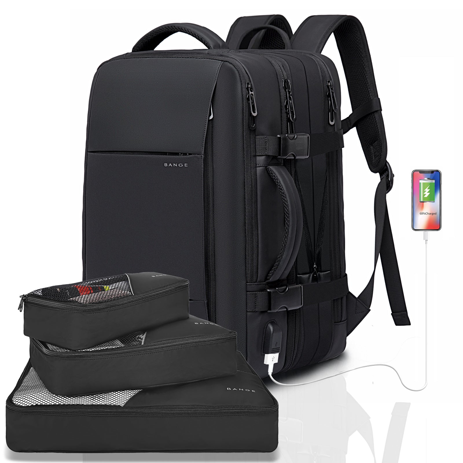 Sac à dos de voyage d'affaires BANGE 45 L, sac à dos de bagage à main, sac de voyage convertible durable, compatible avec ordinateur portable 17,3 pouces, pour hommes et femmes 0