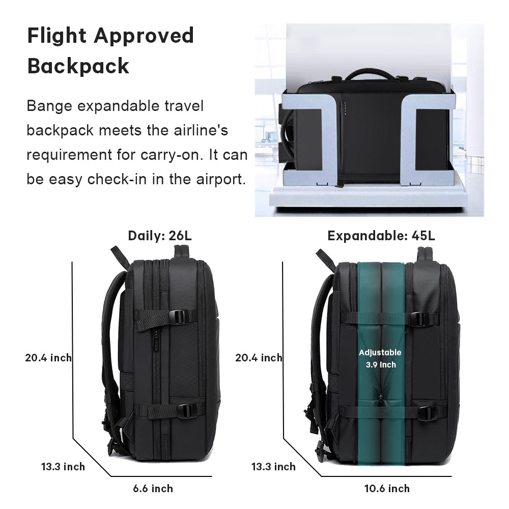 Sac à dos de voyage d'affaires BANGE 45 L, sac à dos de bagage à main, sac de voyage convertible durable, compatible avec ordinateur portable 17,3 pouces, pour hommes et femmes 3