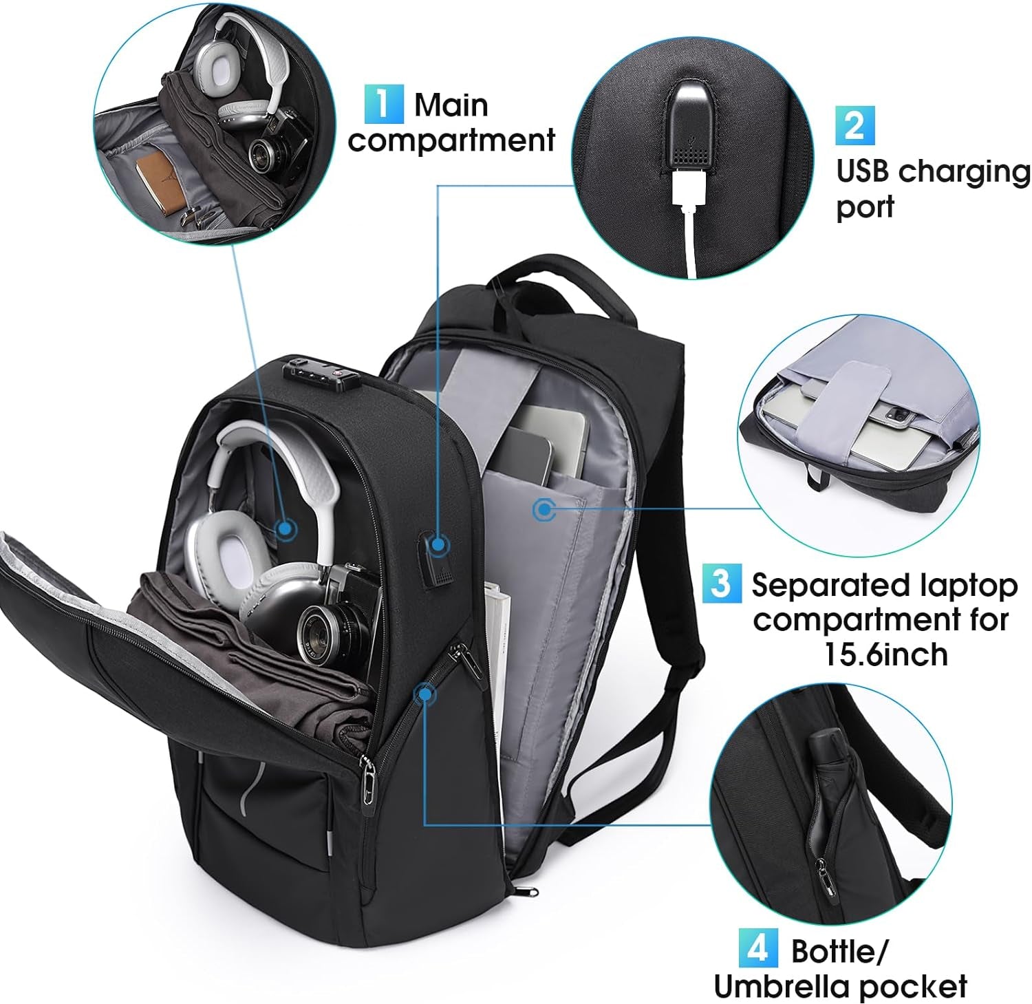 Sac à dos de voyage léger BANGE, sac à dos pour ordinateur portable 15,6 pouces, sac à dos de travail tendance pour un usage quotidien pour hommes et femmes 2