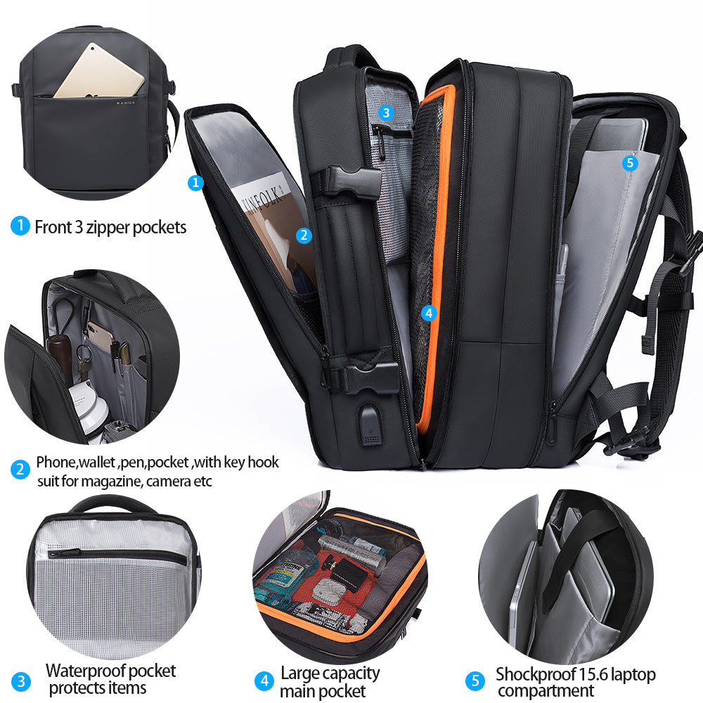 Sac à dos extensible imperméable pour voyage d'affaires BANGE, approuvé pour les vols, bagage à main 2