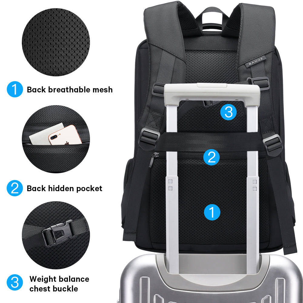 Sac à dos pour ordinateur portable 1,56 pouces BANGE pour homme, sac à dos de voyage d'affaires avec port de chargement USB, sac à dos de week-end 1