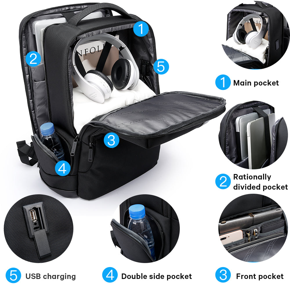 Sac à dos pour ordinateur portable 1,56 pouces BANGE pour homme, sac à dos de voyage d'affaires avec port de chargement USB, sac à dos de week-end 2