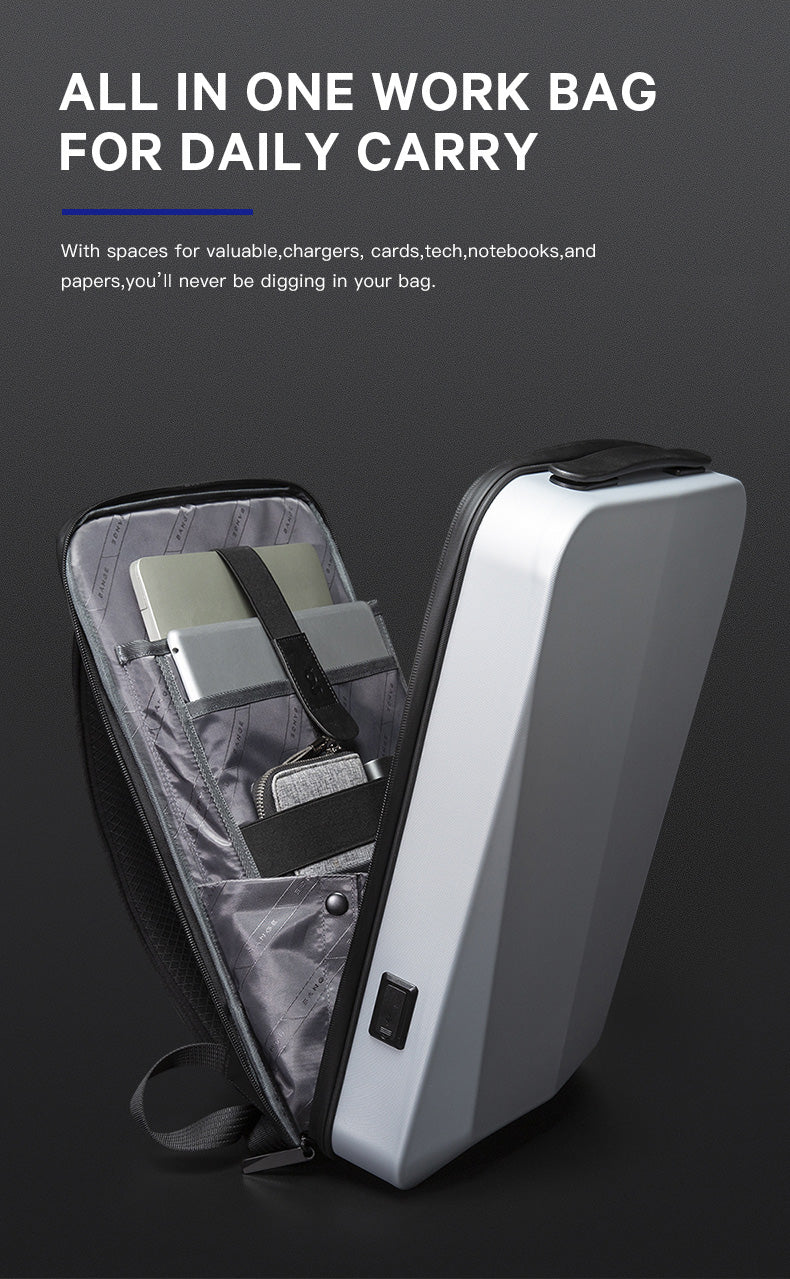 Sac à dos professionnel antivol BANGE Tech à coque rigide avec serrure TSA et port de chargement USB 3