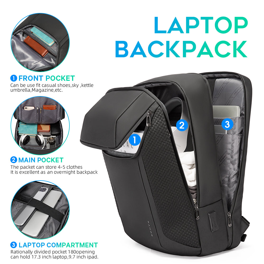 Sac à dos professionnel intelligent BANGE, étanche, compatible avec les ordinateurs portables de 15,6 à 17,3 pouces, avec port de chargement USB 3.0, pour hommes et femmes 2