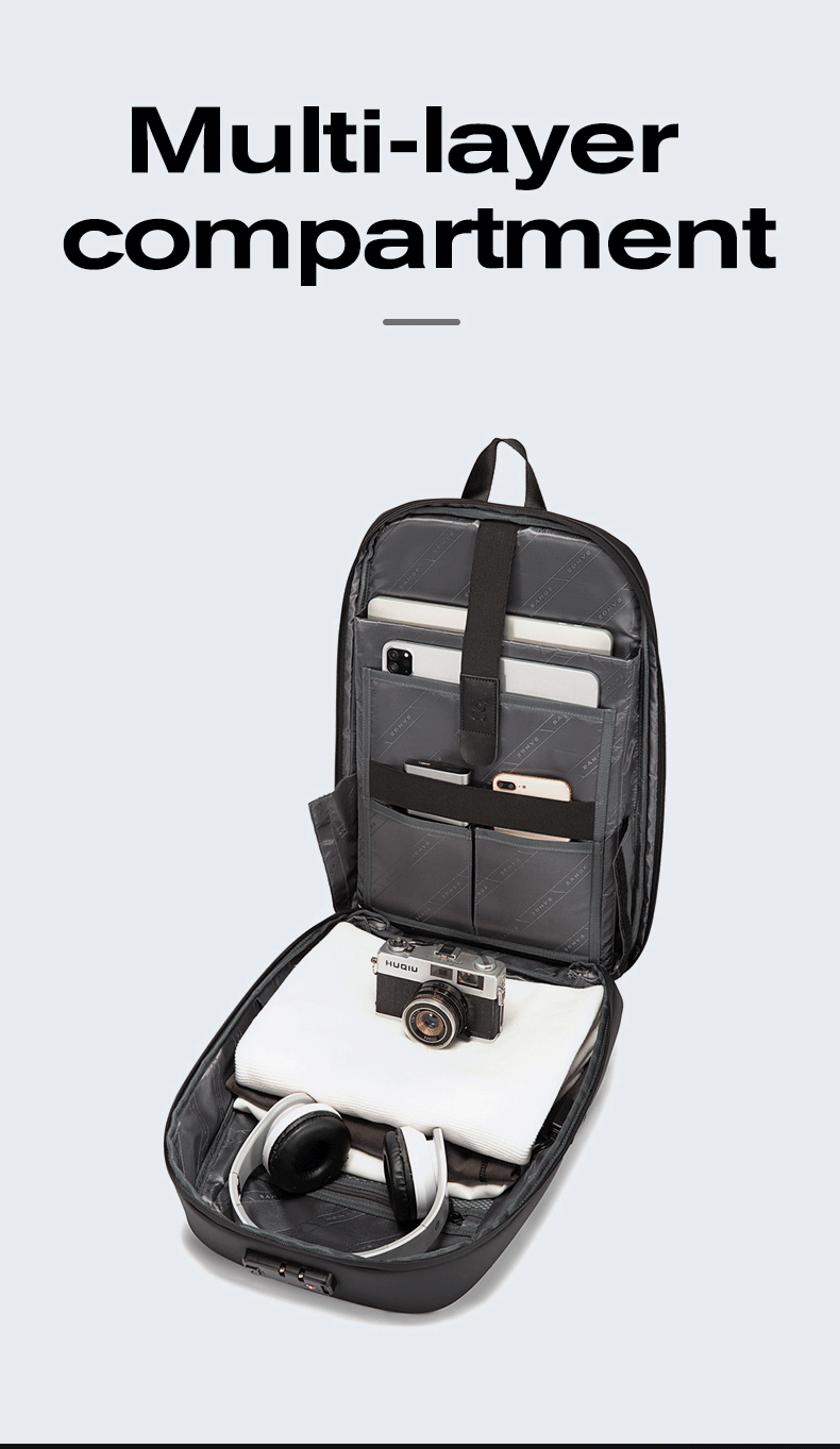 Sac à dos rigide antivol BANGE avec serrure TSA et port USB 7