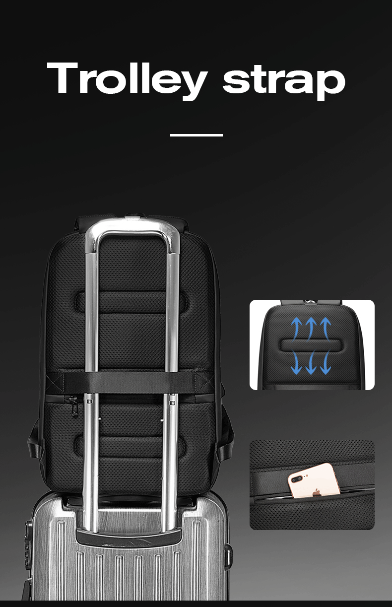 Sac à dos rigide antivol BANGE avec serrure TSA et port USB 8