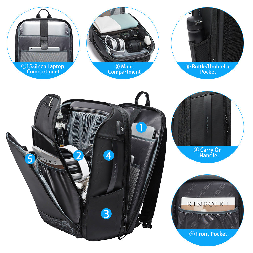 Sacs à dos de voyage BANGE, sac à dos de week-end, sac à dos d'affaires étanche pour ordinateur portable 15,6 pouces 2