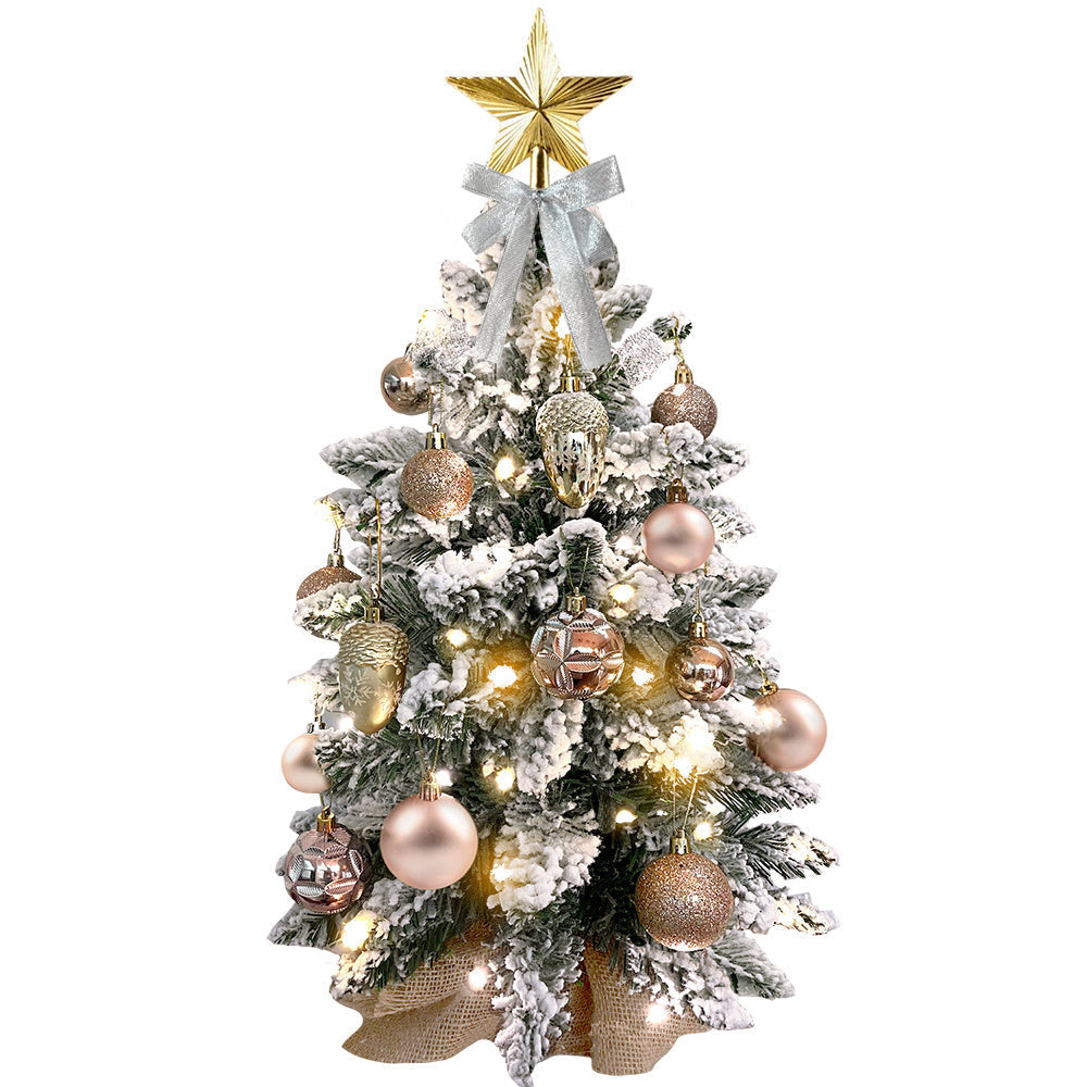 Sapin de Noël miniature de 60 cm avec lumières, décoration artificielle de table avec neige floquée, décoration raffinée et boules de Noël pour la maison et le bureau 1
