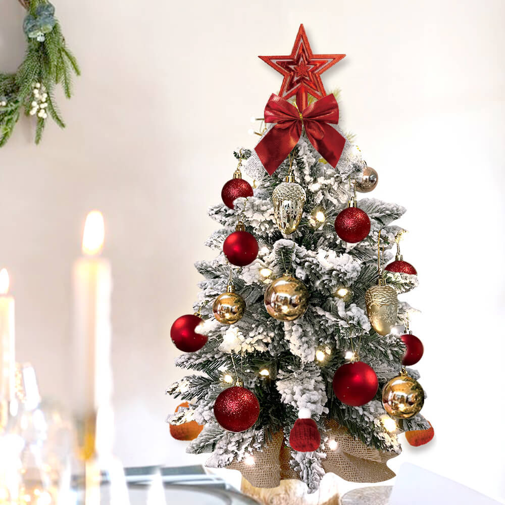 Sapin de Noël miniature de 60 cm avec lumières, décoration artificielle de table avec neige floquée, décoration raffinée et boules de Noël pour la maison et le bureau 1