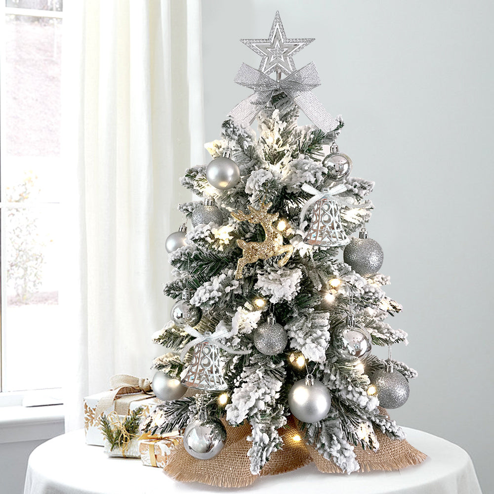 Sapin de Noël miniature de 60 cm avec lumières, décoration artificielle de table avec neige floquée, décoration raffinée et boules de Noël pour la maison et le bureau 1