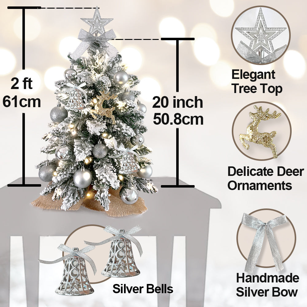 Sapin de Noël miniature de 60 cm avec lumières, décoration artificielle de table avec neige floquée, décoration raffinée et boules de Noël pour la maison et le bureau 2