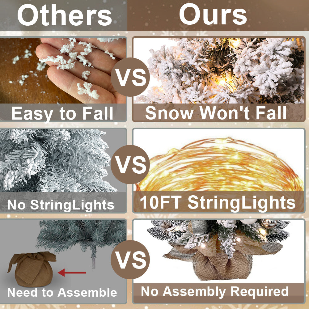 Sapin de Noël miniature de 60 cm avec lumières, décoration artificielle de table avec neige floquée, décoration raffinée et boules de Noël pour la maison et le bureau 3