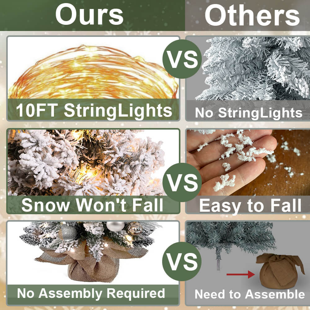 Sapin de Noël miniature de 60 cm avec lumières, décoration artificielle de table avec neige floquée, décoration raffinée et boules de Noël pour la maison et le bureau 3