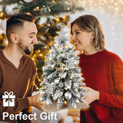 Sapin de Noël miniature de 60 cm avec lumières, décoration artificielle de table avec neige floquée, décoration raffinée et boules de Noël pour la maison et le bureau 4