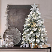 Sapin de Noël miniature de 60 cm avec lumières, décoration artificielle de table avec neige floquée, décoration raffinée et boules de Noël pour la maison et le bureau 5