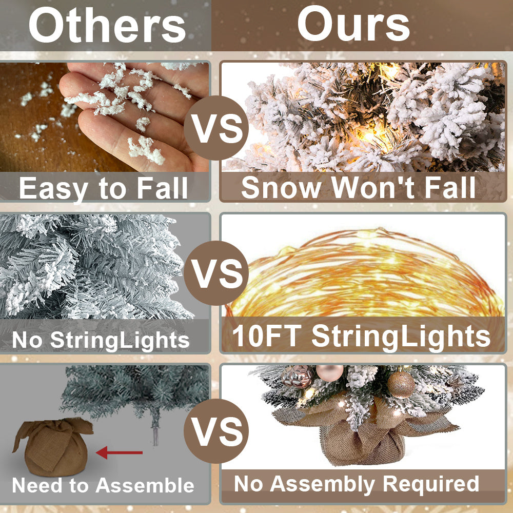 Sapin de Noël miniature de 60 cm avec lumières, décoration artificielle de table avec neige floquée, décoration raffinée et boules de Noël pour la maison et le bureau 7