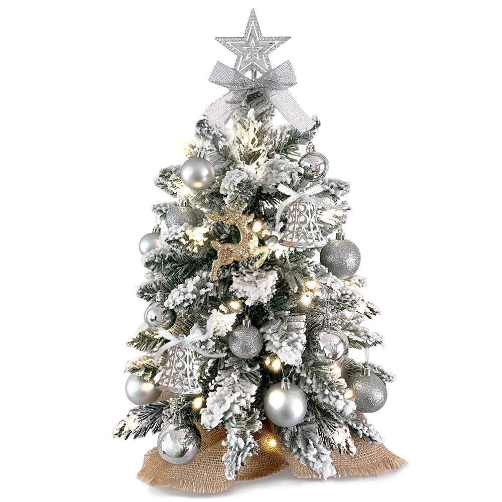 Sapin de Noël miniature de 60 cm avec lumières, décoration artificielle de table avec neige floquée, décoration raffinée et boules de Noël pour la maison et le bureau 7