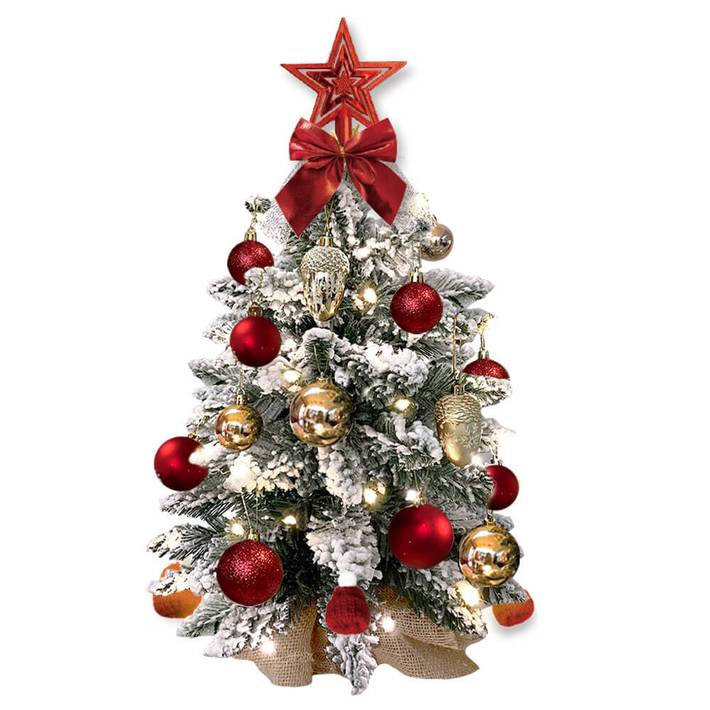 Sapin de Noël miniature de 60 cm avec lumières, décoration artificielle de table avec neige floquée, décoration raffinée et boules de Noël pour la maison et le bureau 7