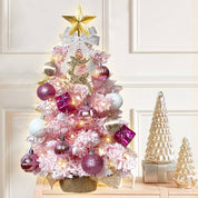 Sapin de Noël miniature de 60 cm avec lumières, décoration artificielle de table avec neige floquée, décoration raffinée et boules de Noël pour la maison et le bureau 8