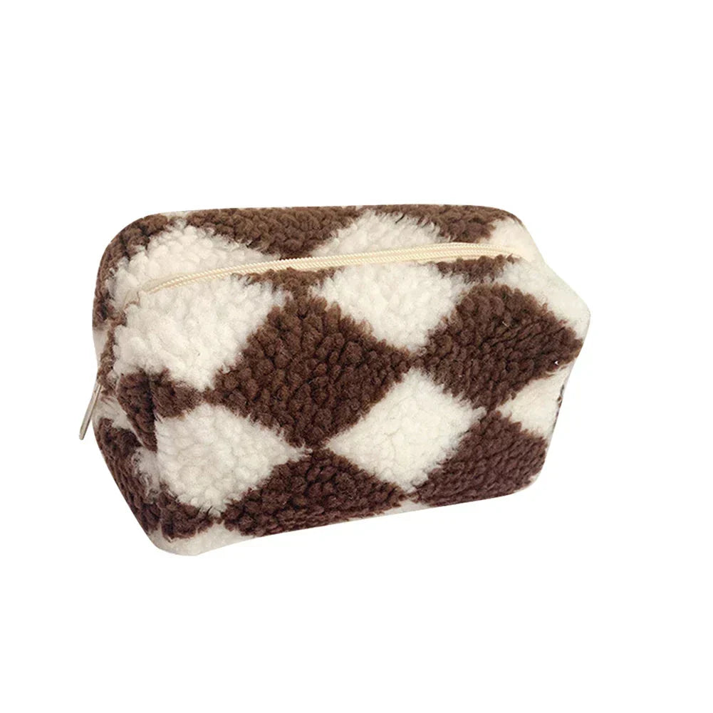 Jazmine | Trousse de Maquillage Douce en Velours à Carreaux