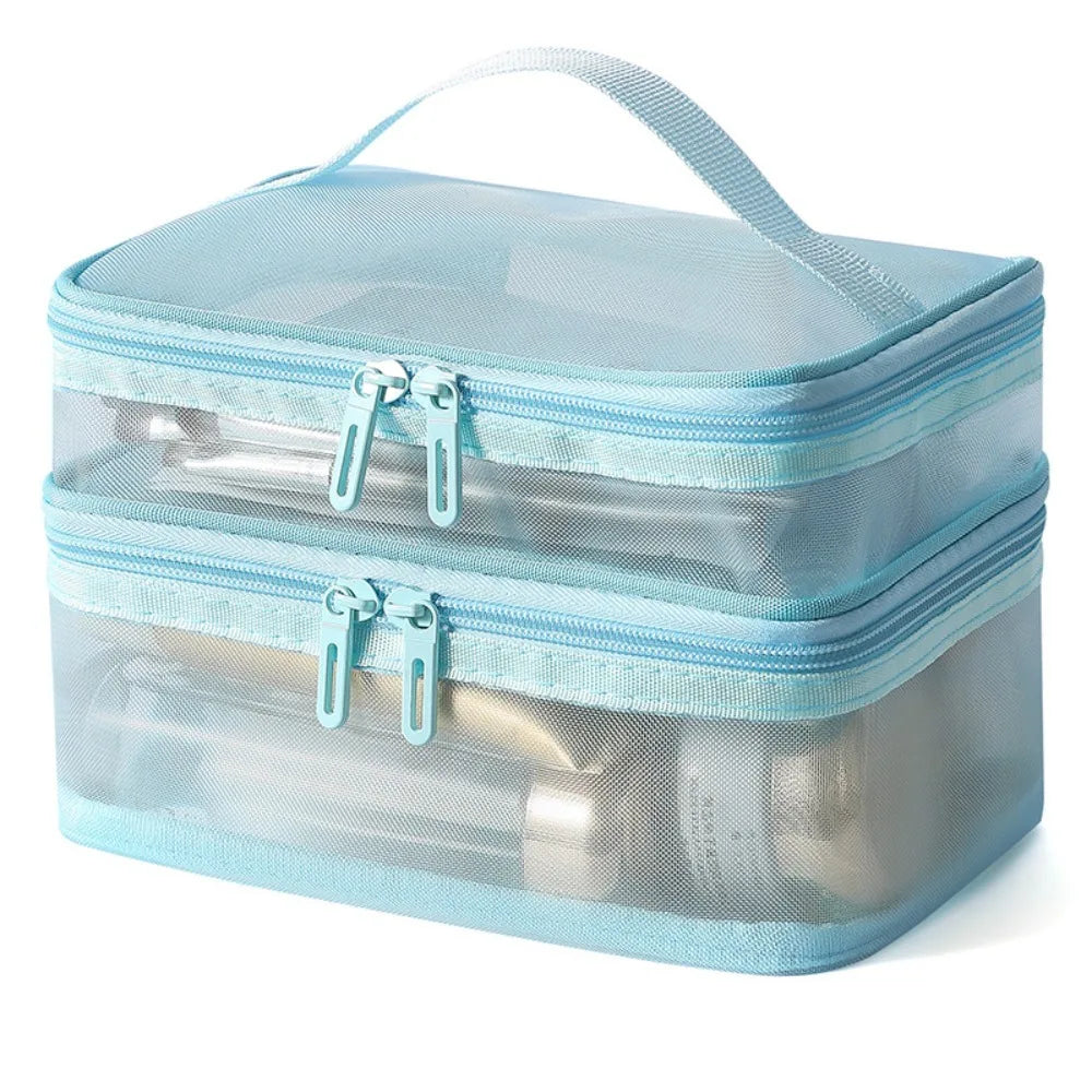Lakelyn | Trousse de maquillage de voyage en maille large à double couche