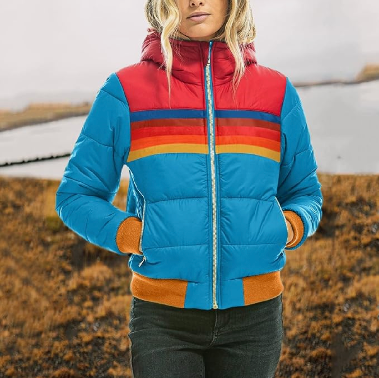 Karina | Elegant Retro Winter Jacket for Women with Striped Pattern