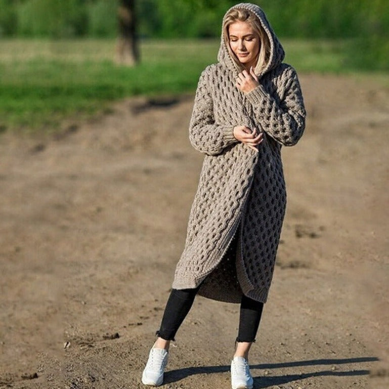 Keli | Long and Cozy Knitted Hoodie Sweater for Cold Days