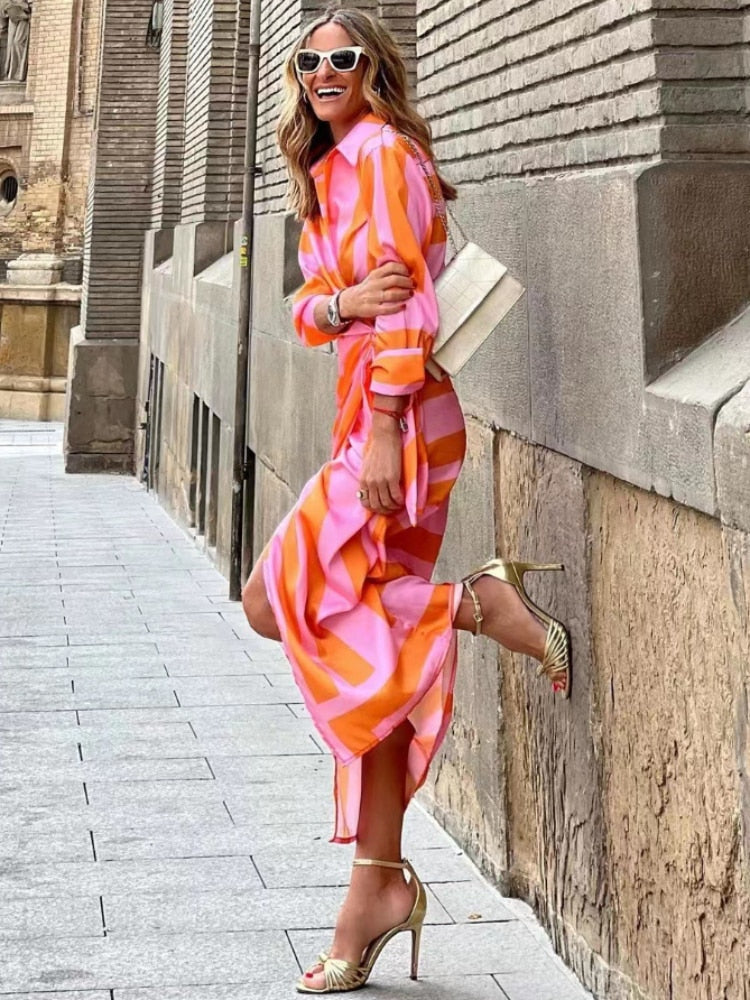 TANYA | Chic sommerkjole i oransje og rosa